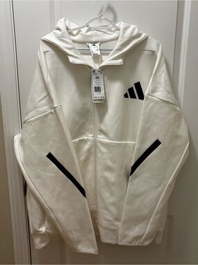 Adidas Z.N.E. Size 2XL Men's White Full Zip Hooded Track Jacket
